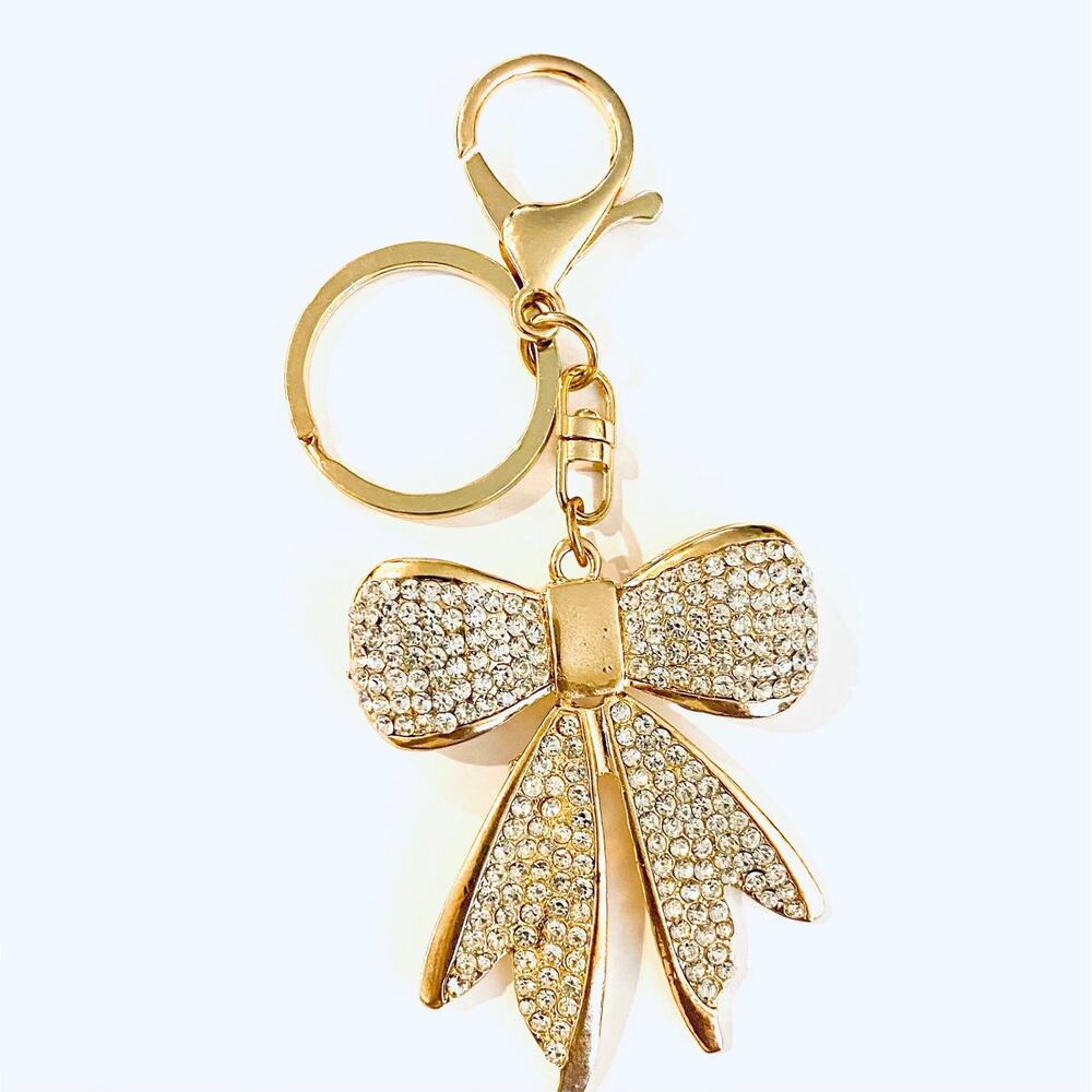 Rhinestone Bow Metal Keychain